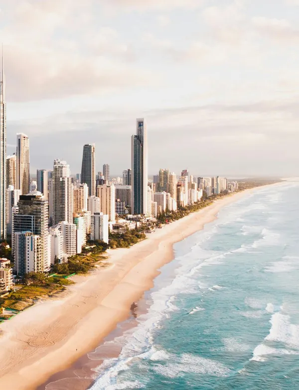 Aerial view of the Gold Coast skyline and beach